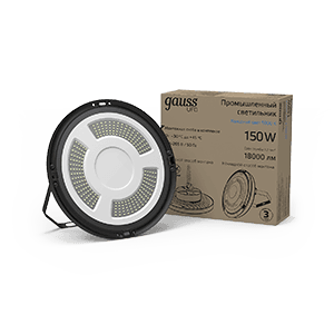 Gauss Светильник подвесной UFO 150W 18000lm 5000K 175-265V IP65 D260*88мм черный скобка в комплекте 821536350