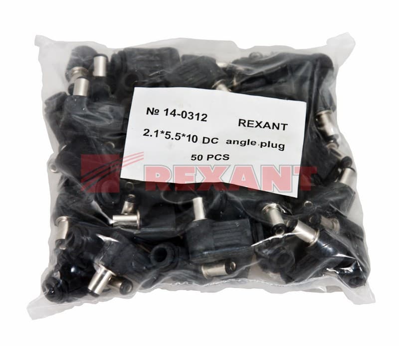 Разъем питания штекер 2.1х5.5x10мм угловой Rexant 14-0312 — миниатюра 3