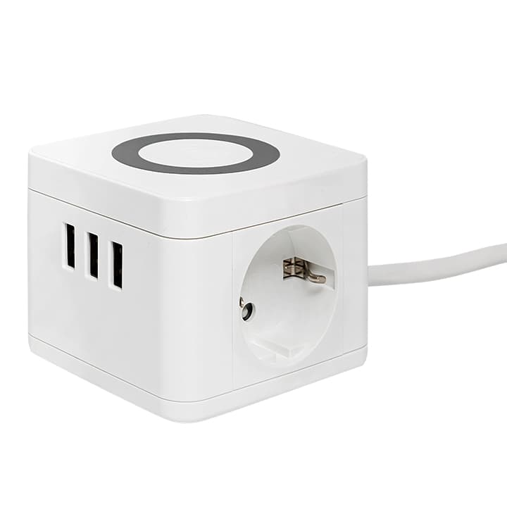 EKF Удлинитель "Куб" 2 гнезда 3USB 2,4А+зарядное устройство 1,3 метра 1мм2