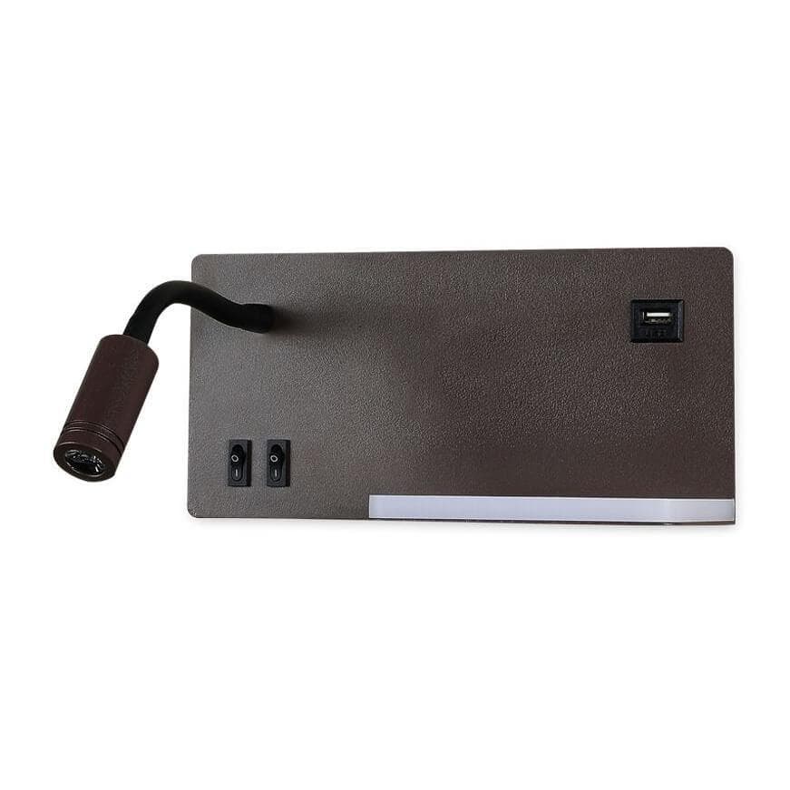 Ambrella Настенный светодиодный светильник с полкой, выключателем и USB портом FW293 CF/BK кофе/черный LED 4200K 5W+3W 260*150*110 — миниатюра 1