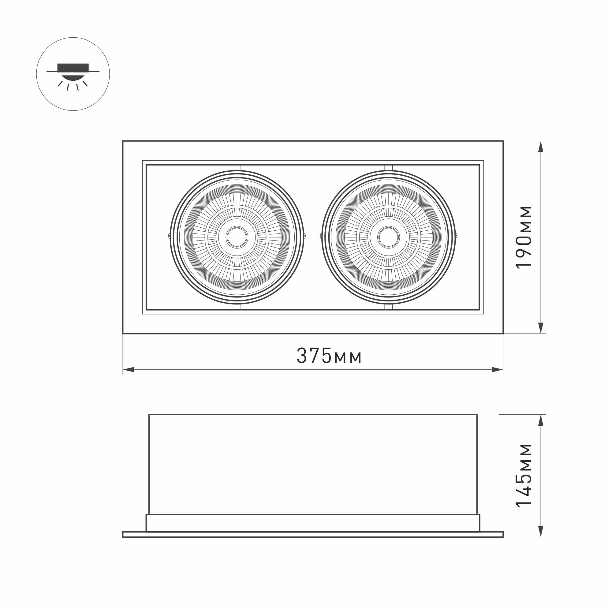 Arlight Светильник CL-KARDAN-S375x190-2x25W Warm3000 (WH-BK, 30 deg) (IP20 Металл, 3 года) 028863 — миниатюра 3