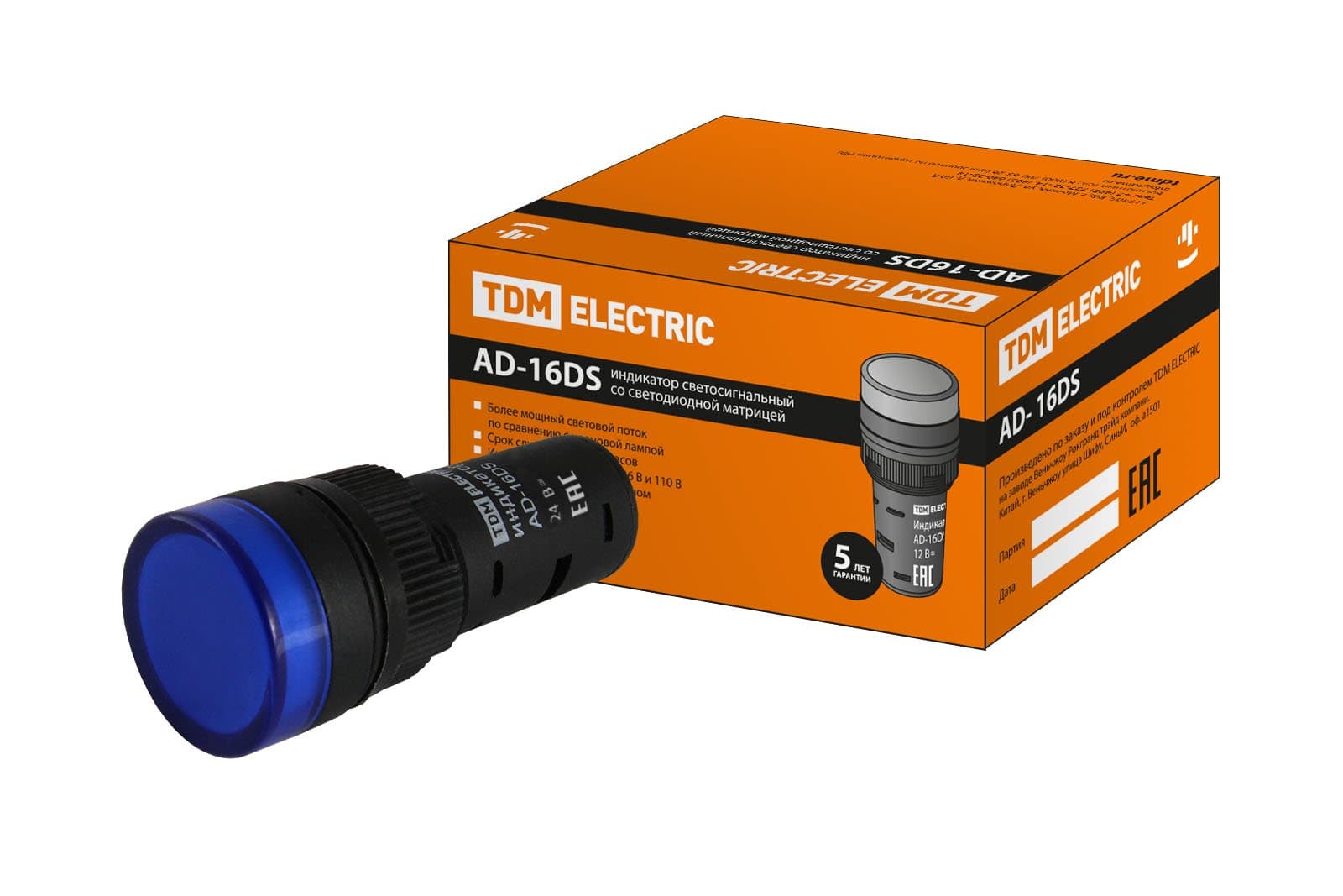 TDM Лампа AD-16DS(LED)матрица d16мм синий 24В AC/DC SQ0702-0059 — миниатюра 1