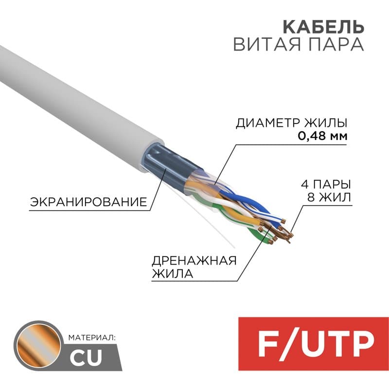 PROconnect Кабель витая пара FTP 4PR 24AWG, CAT5e (бухта 100 м) 01-0152-100