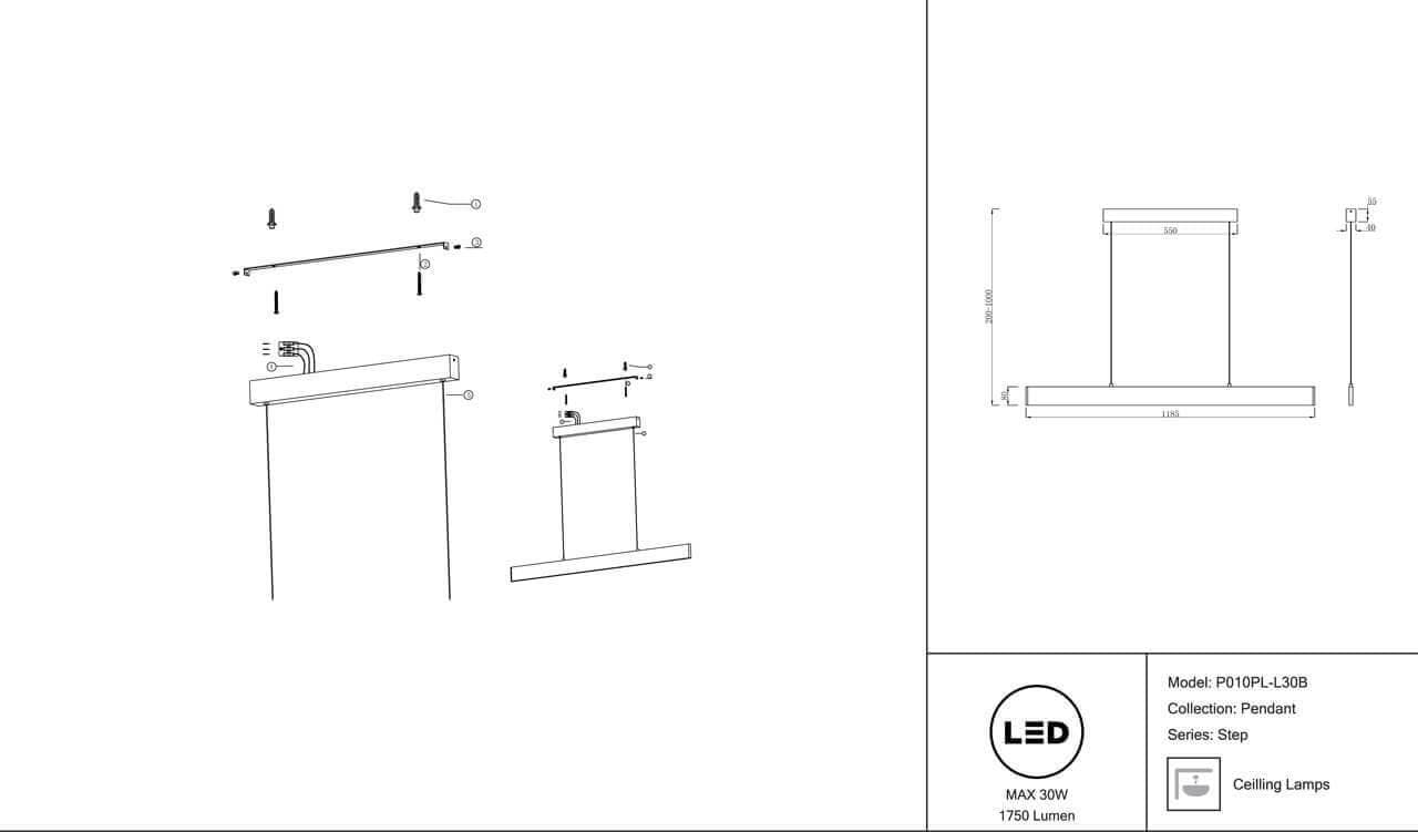 Maytoni Technical Step Черный Подвесной светильник LED 30W 1750Лм P010PL-L30B — миниатюра 7
