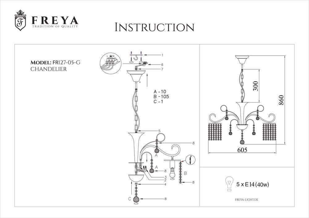 Freya Crystal Leona Золото Люстра E14 40W FR1127-PL-05-G — миниатюра 4