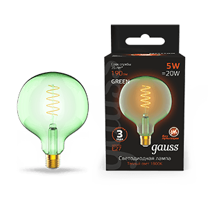 Gauss Лампа Filament G125 5W 190lm 1800К Е27 green flexible LED 1012802105 — миниатюра 1