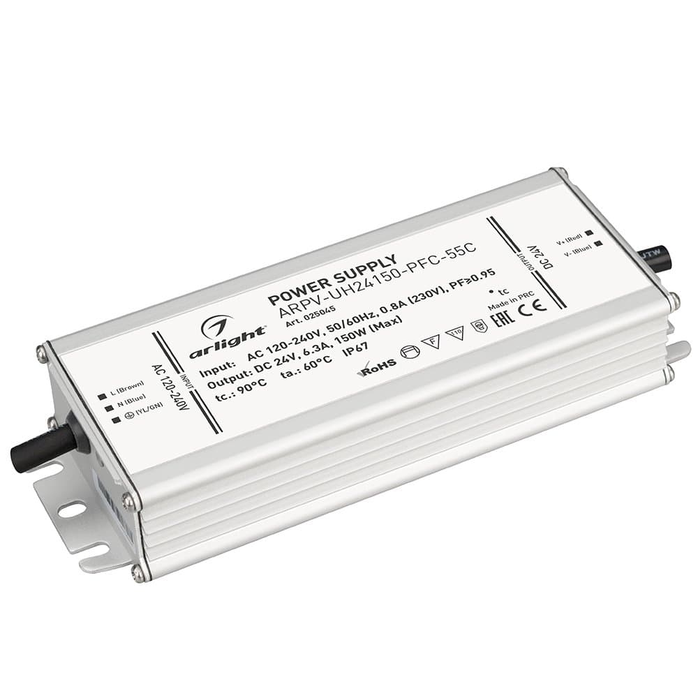 Arlight Блок питания ARPV-UH24150-PFC-55C (24V, 6.3A, 150W) (IP67 Металл, 5 лет) 025045 — миниатюра 1