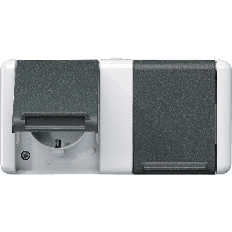 JUNG Двойная горизонтальная SCHUKO-розетка 16A 250V~ для накладного монтажа IP44 8220-1W