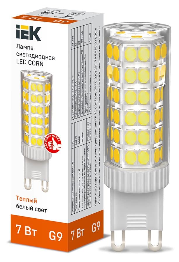 IEK Лампа LED CORN капсула 7Вт 230В 3000К керамика G9