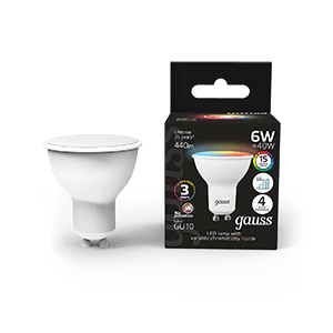 Gauss Лампа MR16 6W GU10 RGBW+димирование LED 101106406
