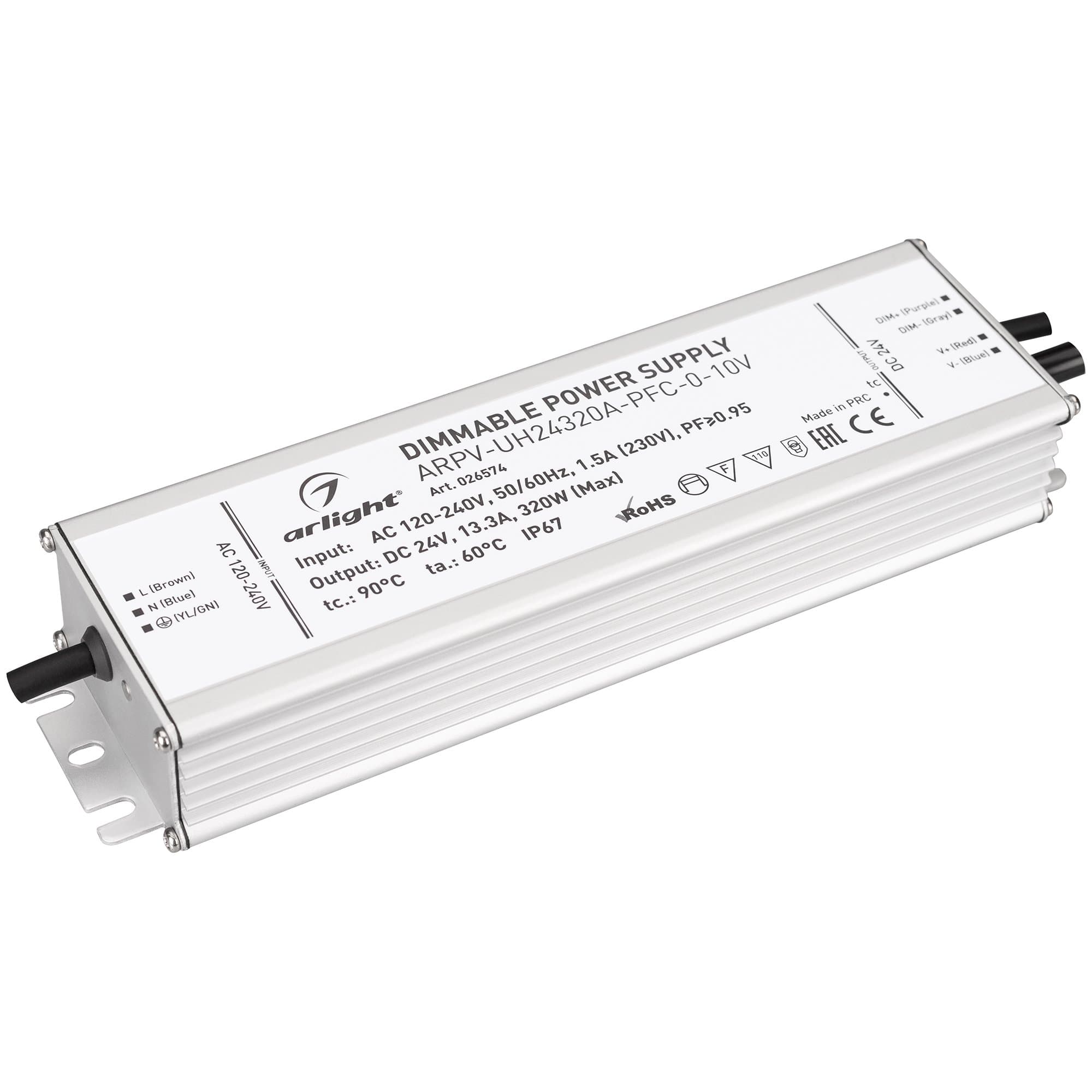 Arlight Блок питания ARPV-UH24320A-PFC-0-10V (24V, 13.3A, 320W) (IP67 Металл, 7 лет) 026574 — миниатюра 1