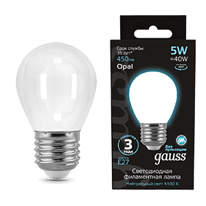 Gauss Лампа Filament Шар 5W 450lm 4100К Е27 milky LED 105202205 — миниатюра 1
