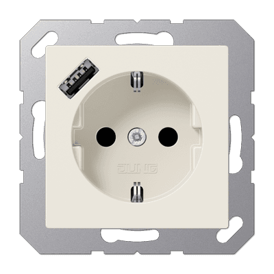 JUNG Розетка SCHUKO® с USB-зарядным устройством, тип А термопласт слоновая кость A1520-18A