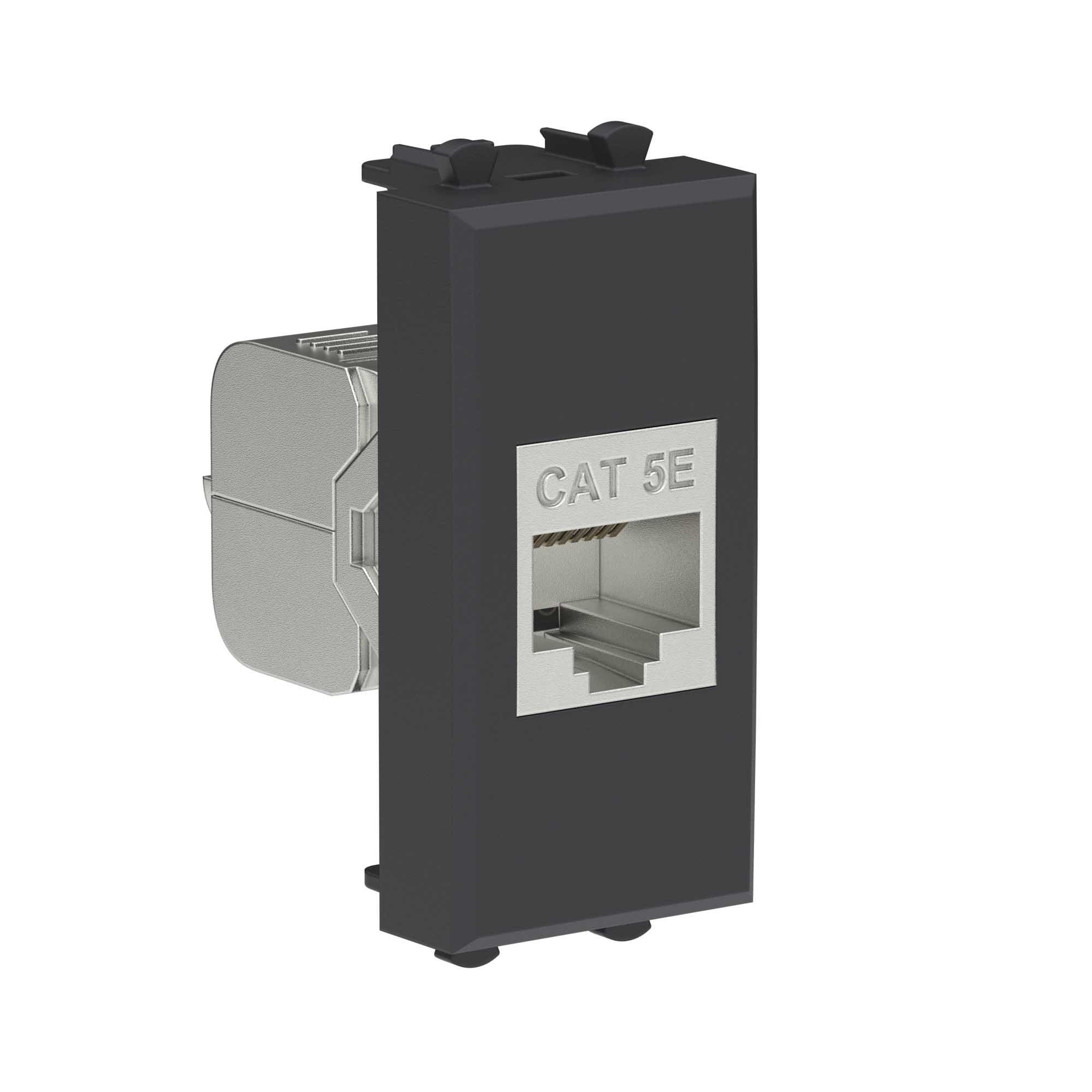 DKC Компьютерная розетка RJ-45 без шторки модульная, кат.5е экранированная, "Avanti", "Черный матовый", 1 модуль — миниатюра 2