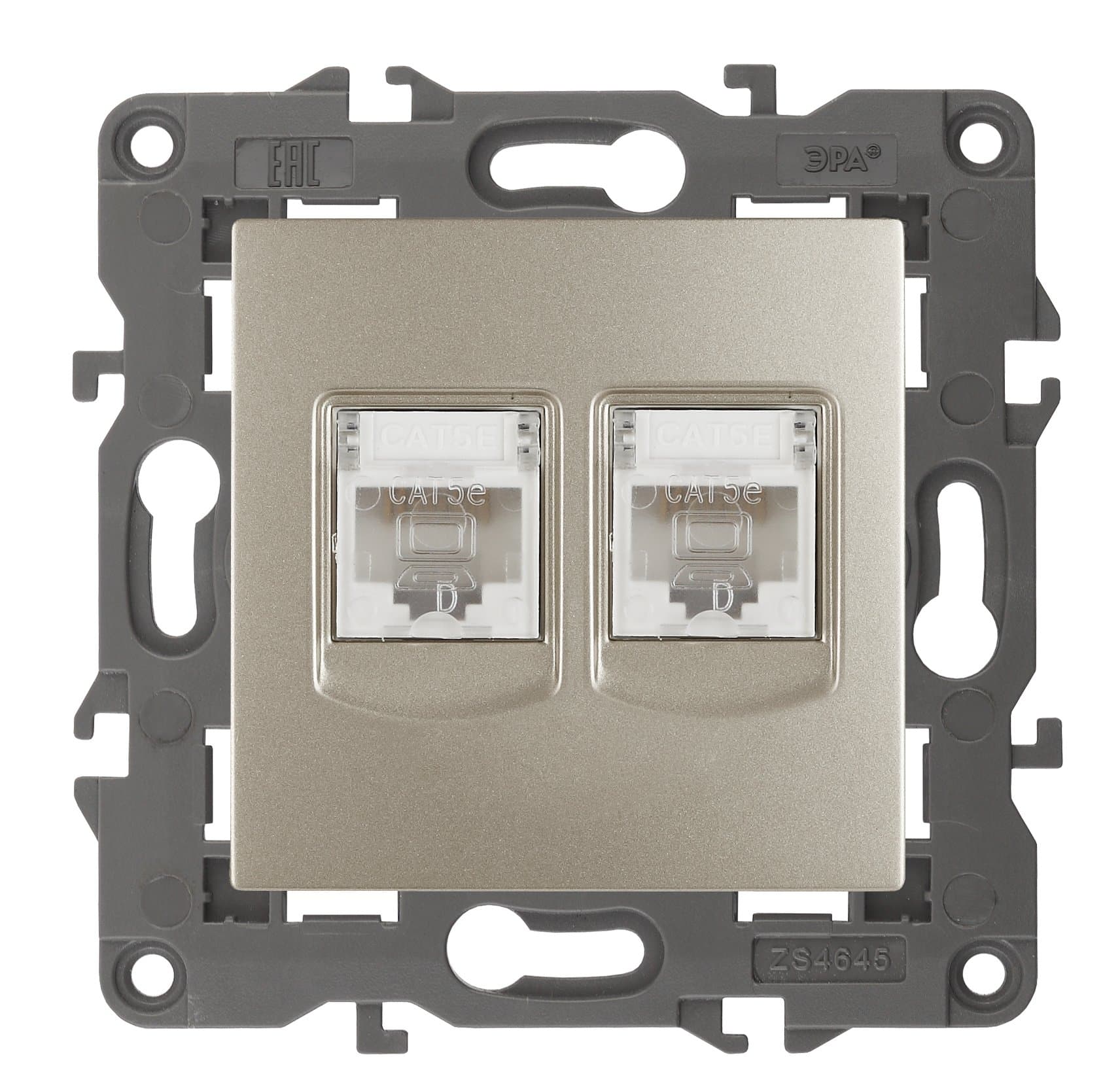 ЭРА 14-3108-04 Elegance Шампань Розетка комп 2xRJ45