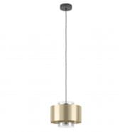 Eglo 390066 Подвесной потолочный светильник (люстра) DUGLIA, 1x40W, E27, H1500, Ø280, сталь, черный/сталь, матовое стекло, матовая латунь, черный полу