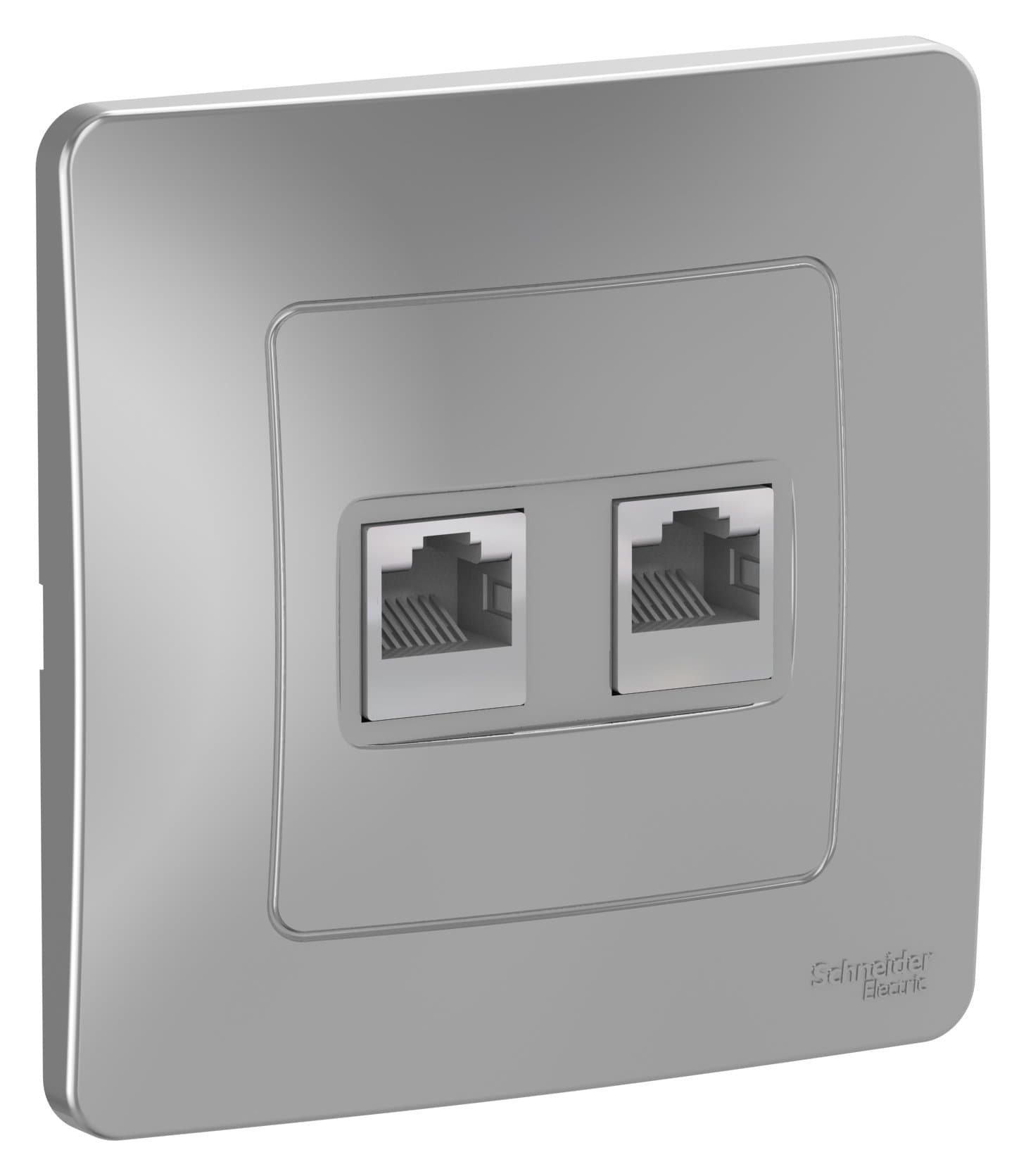 Systeme Electric Blanca внутр Алюминий Розетка 2-ая комп/ТЛФ, RJ45+RJ11 — миниатюра 2