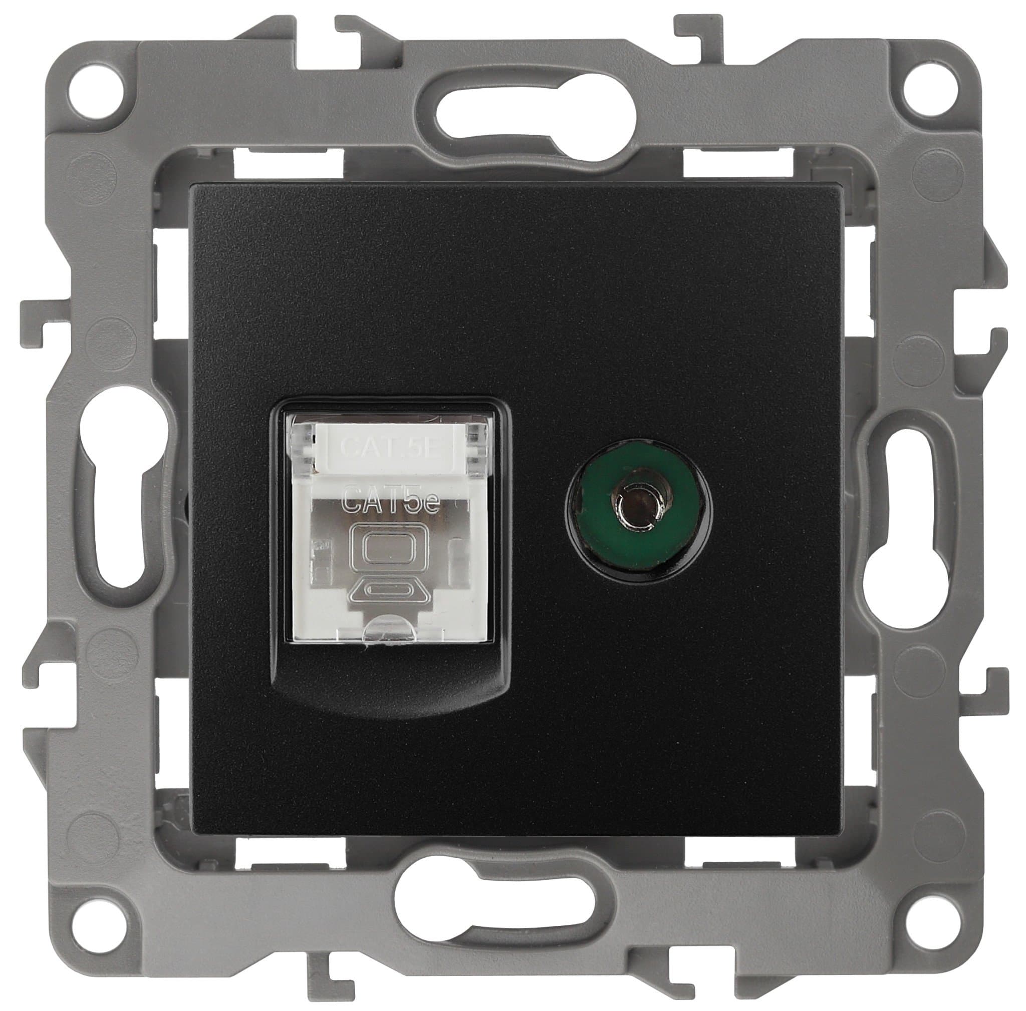 ЭРА 12-3110-05 Антрацит Розетка комбинированная RJ45+TV, IP20, 12