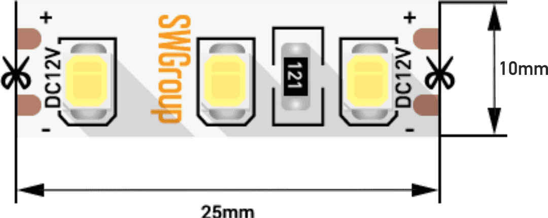 SWG Лента светодиодная стандарт 2835, 120 LED/м, 12 Вт/м, 12В , IP20, Цвет: Нейтральный белый SWG2120-12-12-NW