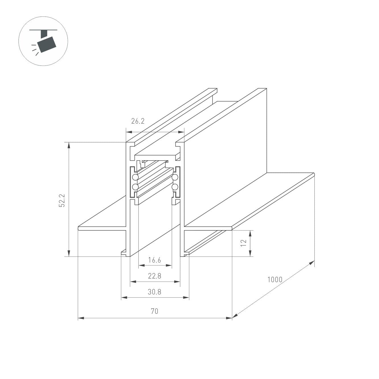 Arlight Трек встраиваемый MAG-ORIENT-TRACK-2652-FDW-1000 (WH) (IP20 Металл, 3 года) 035796 — миниатюра 2