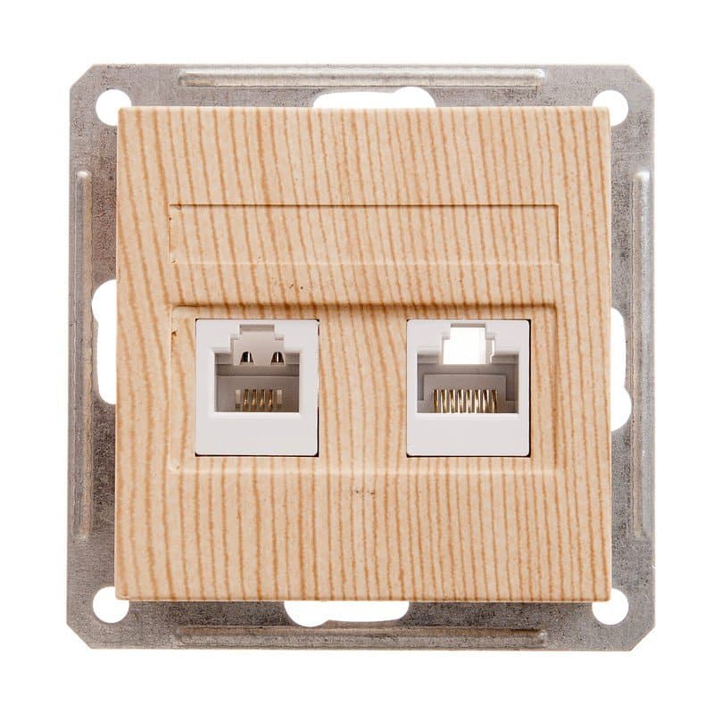 Systeme Electric Wessen 59 Сосна Розетка 2-ая ТЛФ + компьютерная 5е (RJ11+RJ45) — миниатюра 1