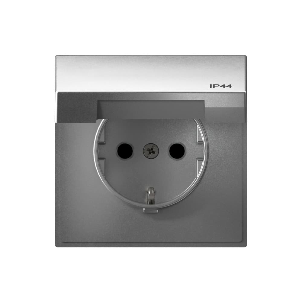 Systeme Electric ArtGallery Алюминий Розетка с заземл. со шт. с крышк, 16А, IP44, механизм
