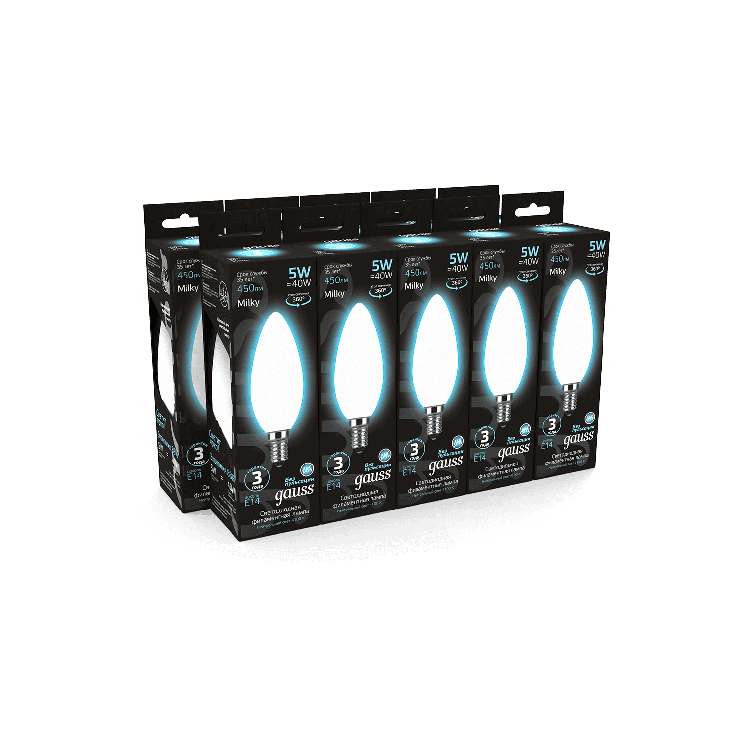 Gauss Лампа Filament Свеча 5W 450lm 4100К Е14 milky LED 103201205 — миниатюра 5