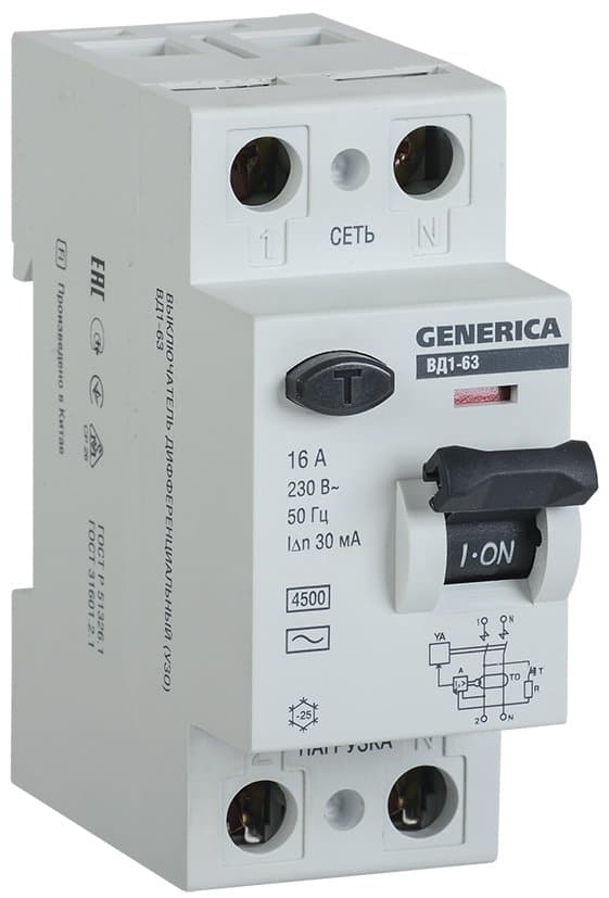IEK GENERICA УЗО ВД1-63 2Р 16А 30мА MDV15-2-016-030 — миниатюра 2