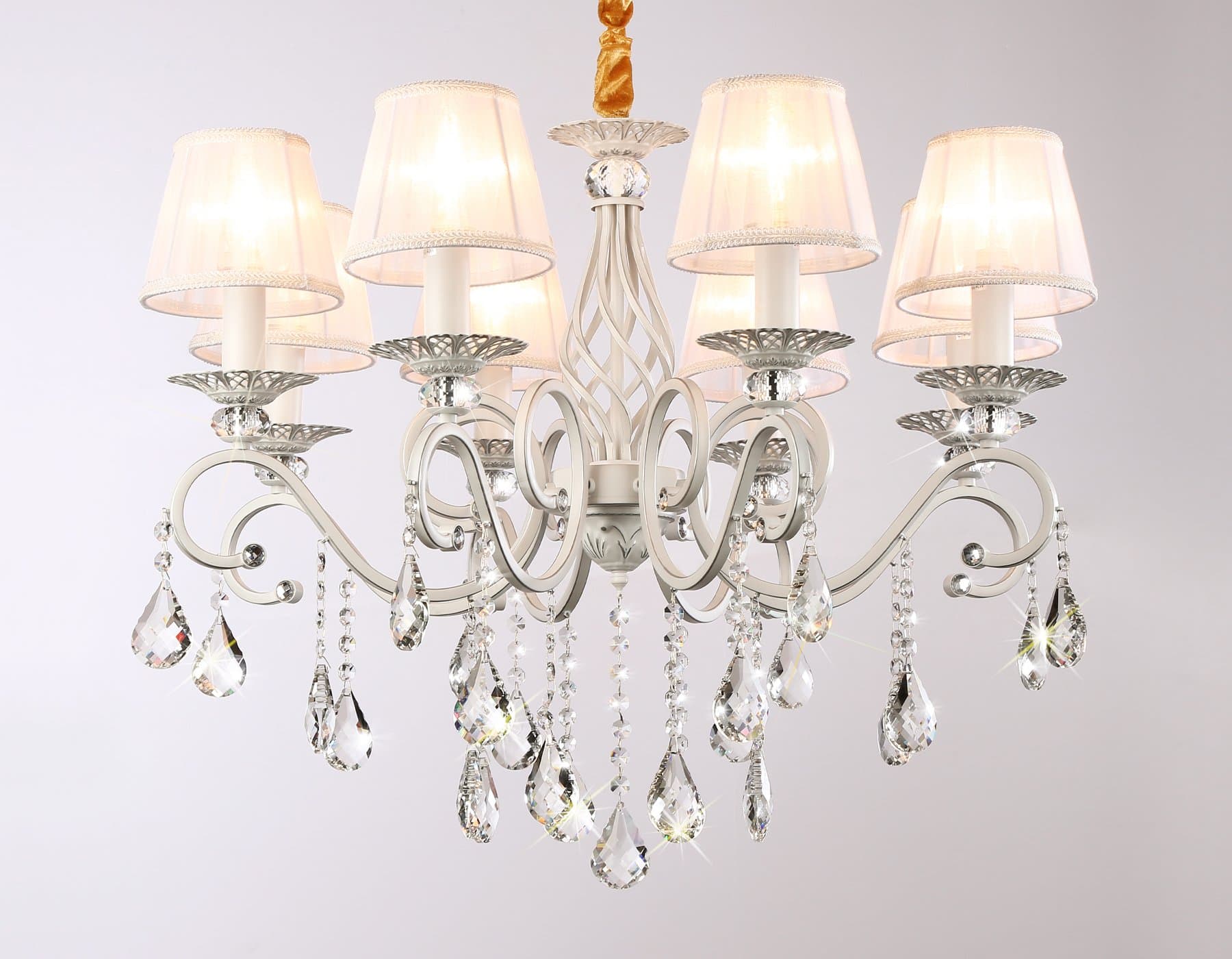 Ambrella Подвесная люстра с абажурами и хрусталем TR4548/8 WH/SL белый/серебро E14/8 max 40W D680*545