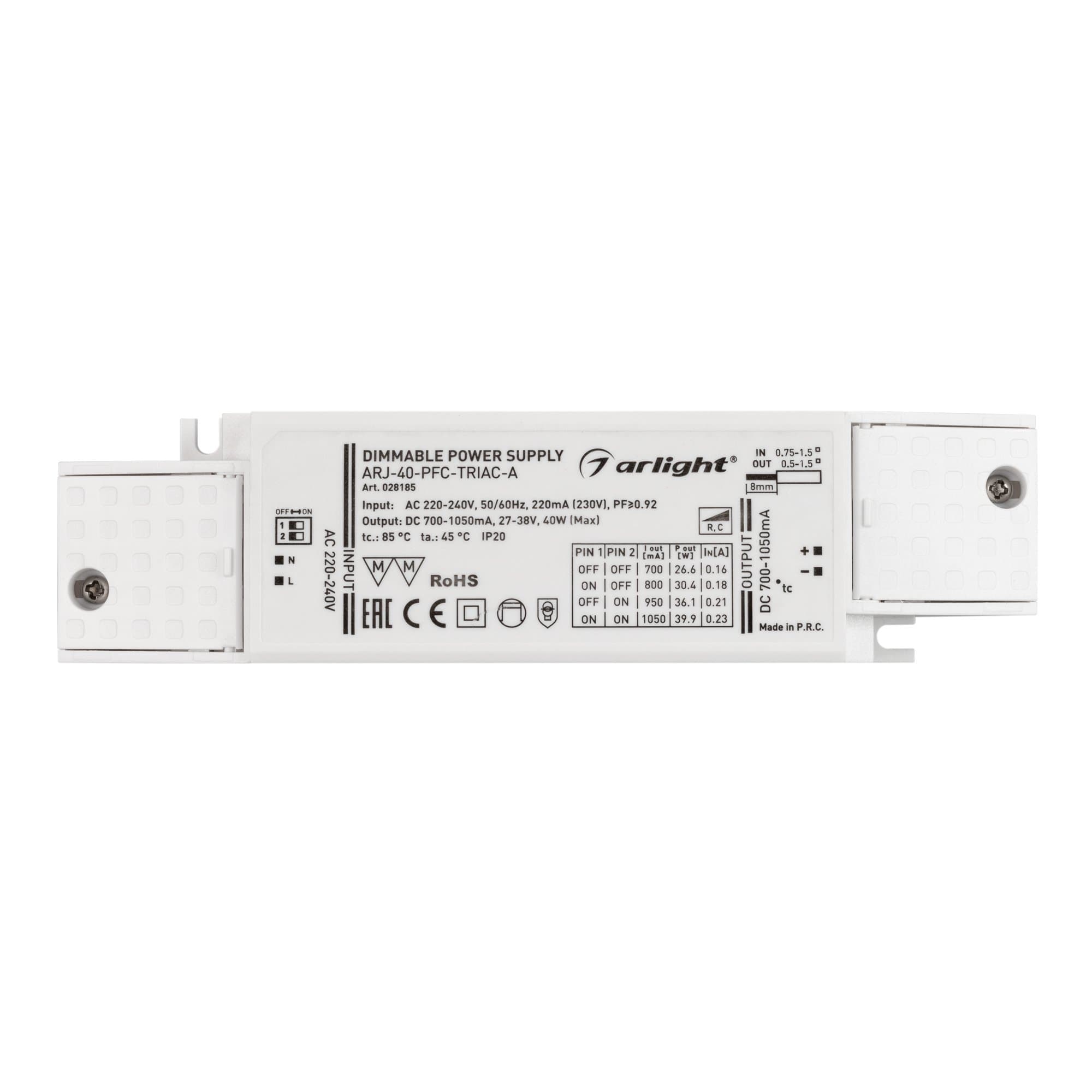 Arlight Блок питания ARJ-40-PFC-TRIAC-A (40W, 700-1050mA) (IP20 Пластик, 5 лет) 028185 — миниатюра 2