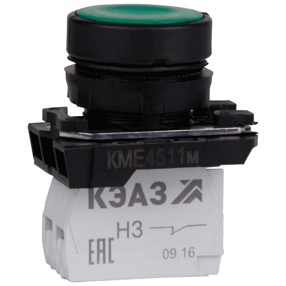 КЭАЗ Кнопка КМЕ4511м-зеленый-1но+1нз-цилиндр-IP54