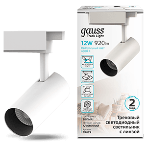 Gauss Светильник трековый цилиндр 12W 1100lm 4000K 180-220V IP20 55*185мм белый линза 36º LED TR079