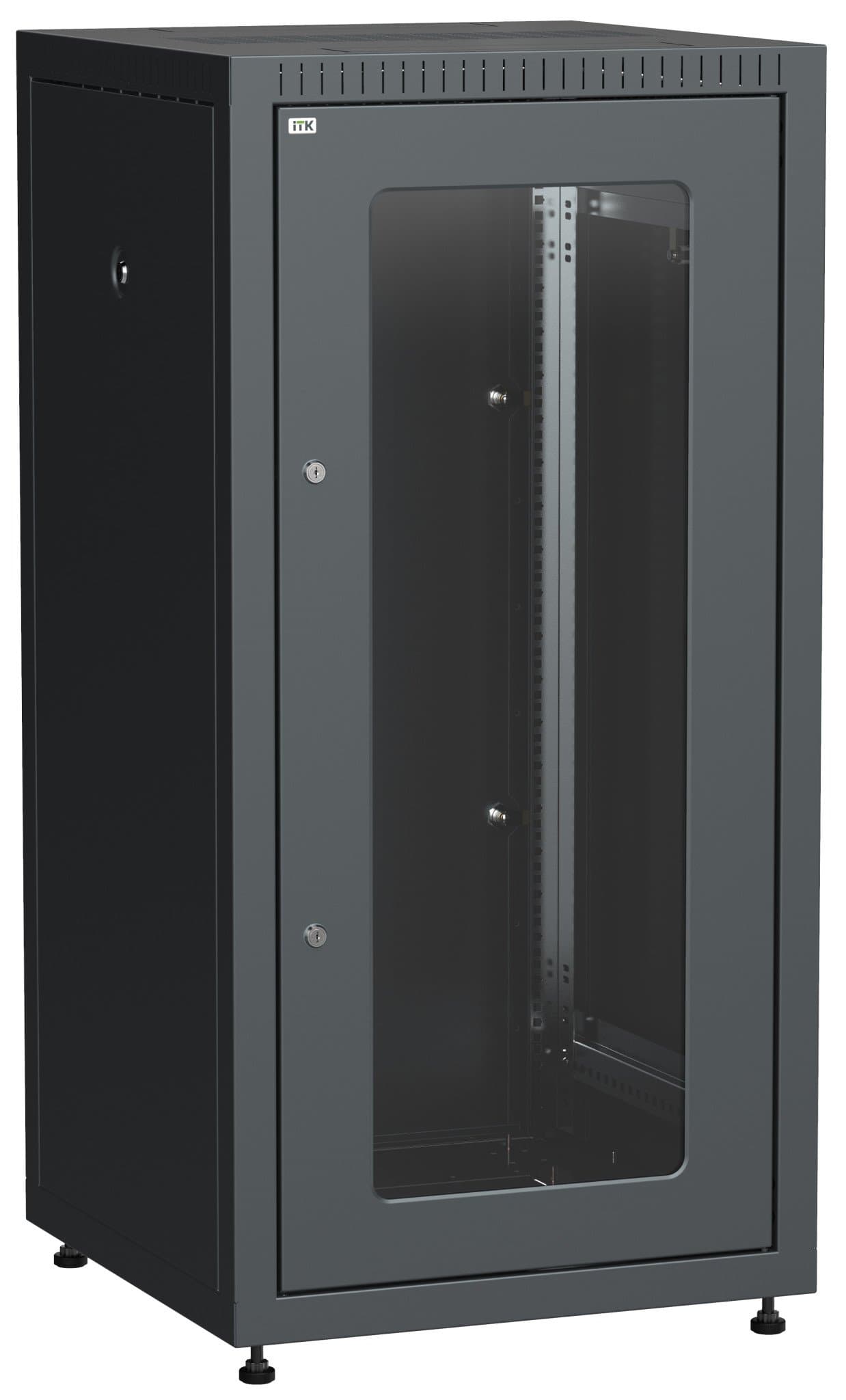IEK LINEA E ITK Шкаф LINEA E 24U 600х600мм двери 2шт стеклянные и металлические черный LE05-24U66-GM