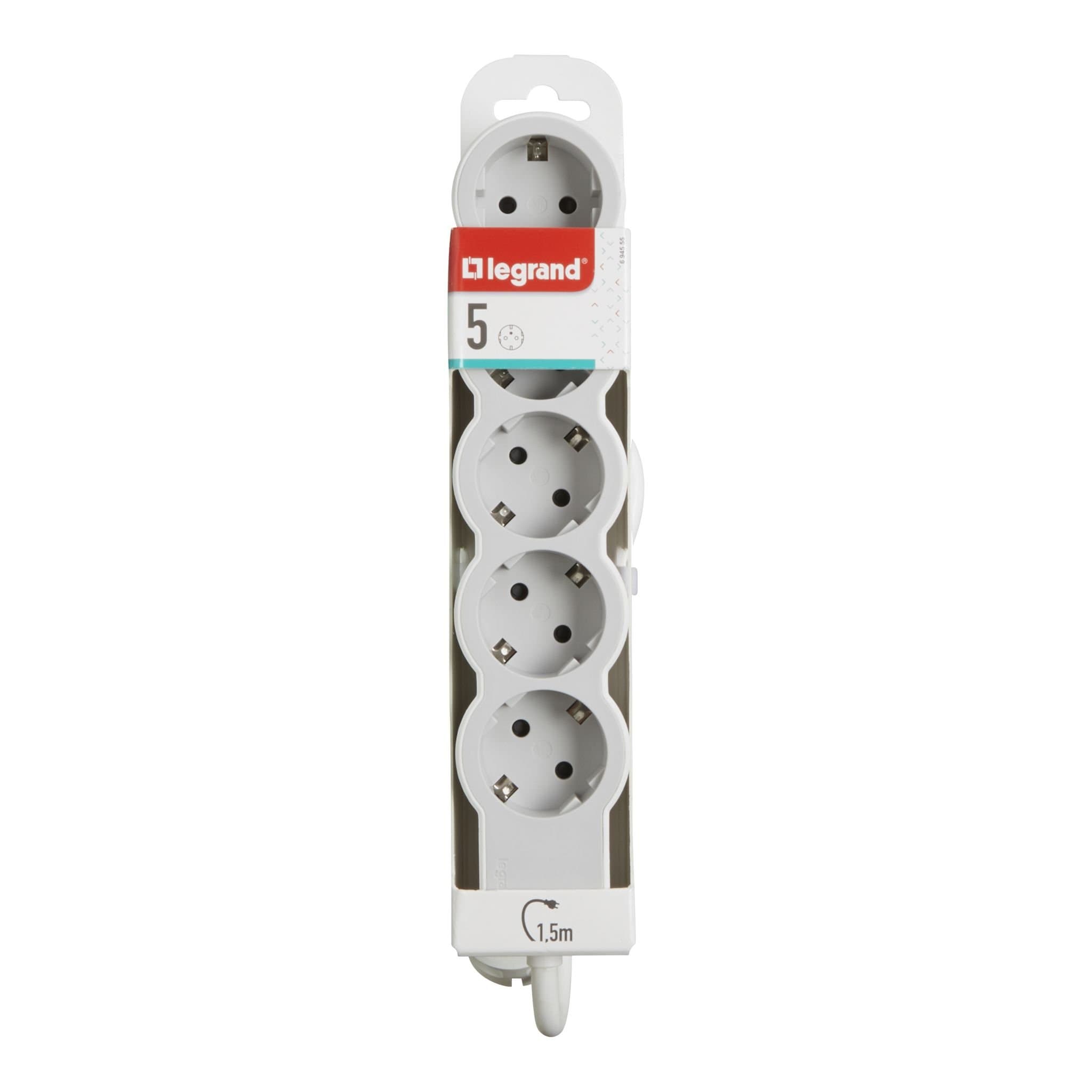 Legrand Revolution Стандарт Бело-серый Удлинитель 5x2К+З, кабель 1,5м 694555 — миниатюра 2