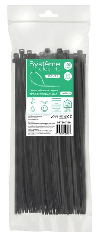 Systeme Electric Стяжка кабельная 300х7.6 Чёрная (100шт)
