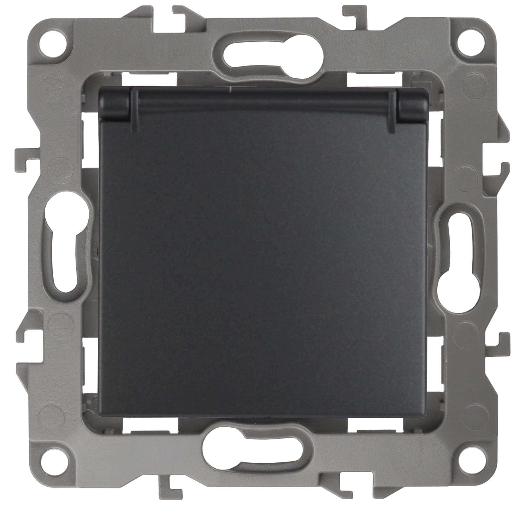 ЭРА 12-2103-05 Розетка 2P+E Schuko со шторками с крышкой, 16A-250В, IP20, 12, Антрацит