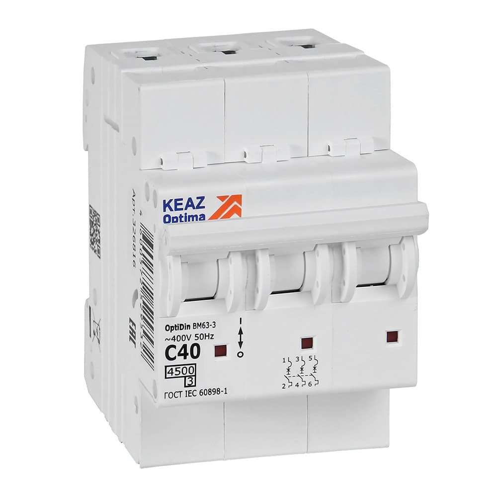 КЭАЗ OptiDin BM63 Автоматический выключатель 3P 40А C 4,5кА AC (BM63-3C40-4,5-УХЛ3) 326816