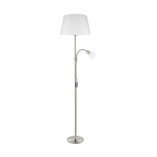 Eglo Торшер CONESA c ламп. для чтен., 1х60W(E27), 1х40W(E14), Ø380, H1700, cталь, никель мат./текстиль, стекло, белый 95686 — миниатюра 1