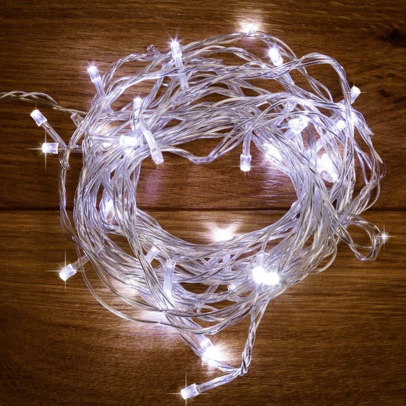 Гирлянда светодиодная универсальная 100 LED  БЕЛЫЙ 10 метров, прозрачный ПВХ, с контроллером 304-025