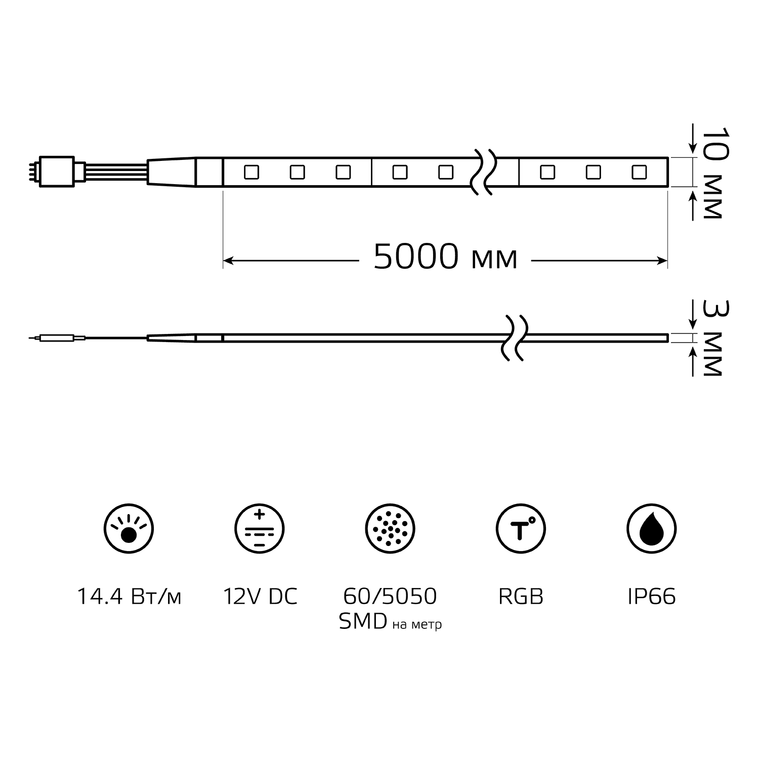 Gauss Лента LED 5050 -SMD 14.4W 12V DC RGB IP66 (блистер 5м) 311000414 — миниатюра 2