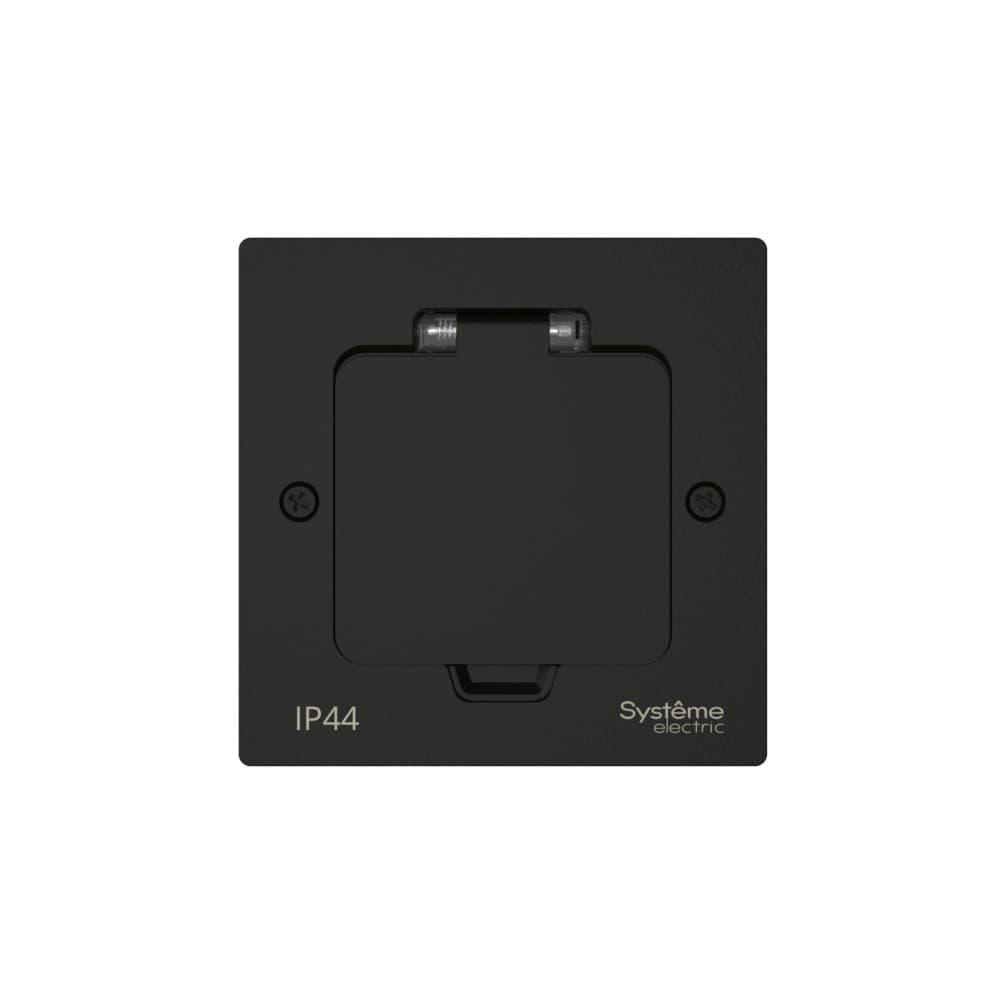Systeme Elecrtic MultiDesk Чёрный матовый Лючок на 2 модуля IP44 с монтажной коробкой для стены, фальшпола, стола , тип MDK20 — миниатюра 2