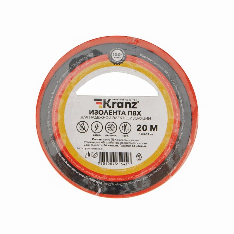 Kranz Изолента ПВХ 0.13х15 мм, 20 м, красная (10 шт./уп.) KR-09-2604