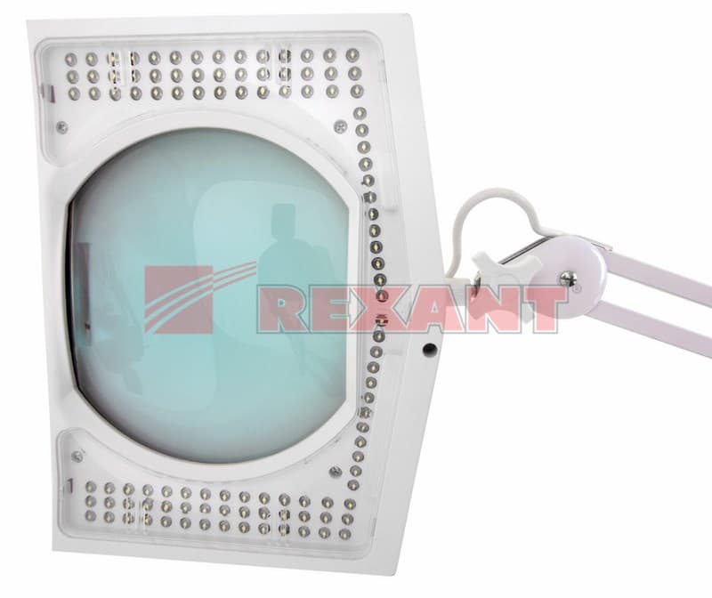 Лупа на струбцине квадратная 5D с подсветкой 108LED, белая Rexant 31-0513 — миниатюра 2