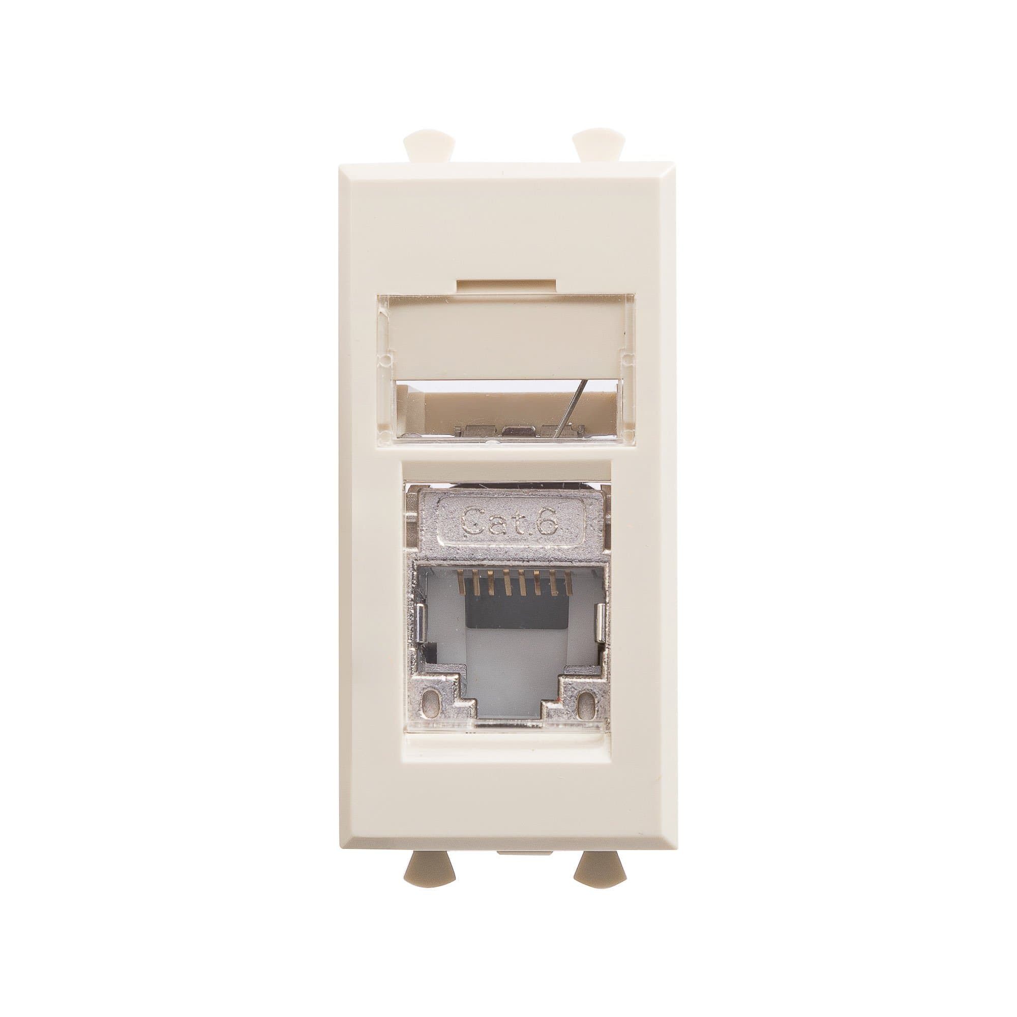 DKC Компьютерная розетка RJ-45 модульная, кат.6 экранированная, "Avanti","Ванильная дымка", 1 модуль — миниатюра 1
