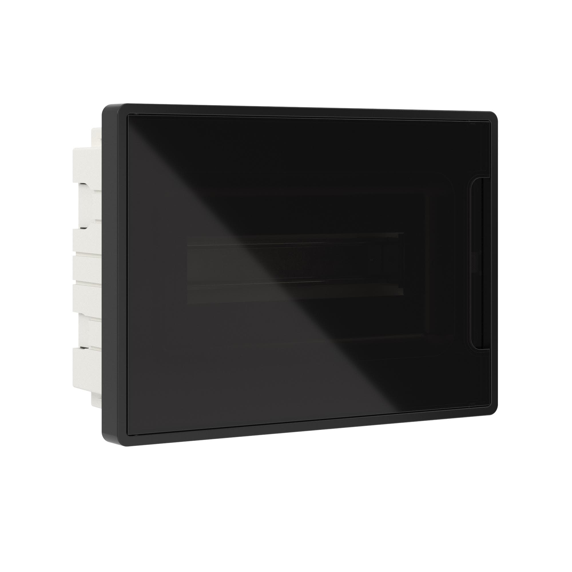 DKC Щиток 12 мод встраиваемый FRAME, черный, с тонированной дверцей, с 2 шинами PEN на 6 и 8 отв.