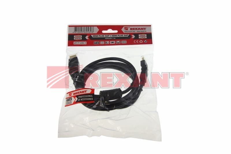 Шнур HDMI - HDMI gold 2М с фильтрами угловой 360° Rexant 17-6204-3 — миниатюра 3