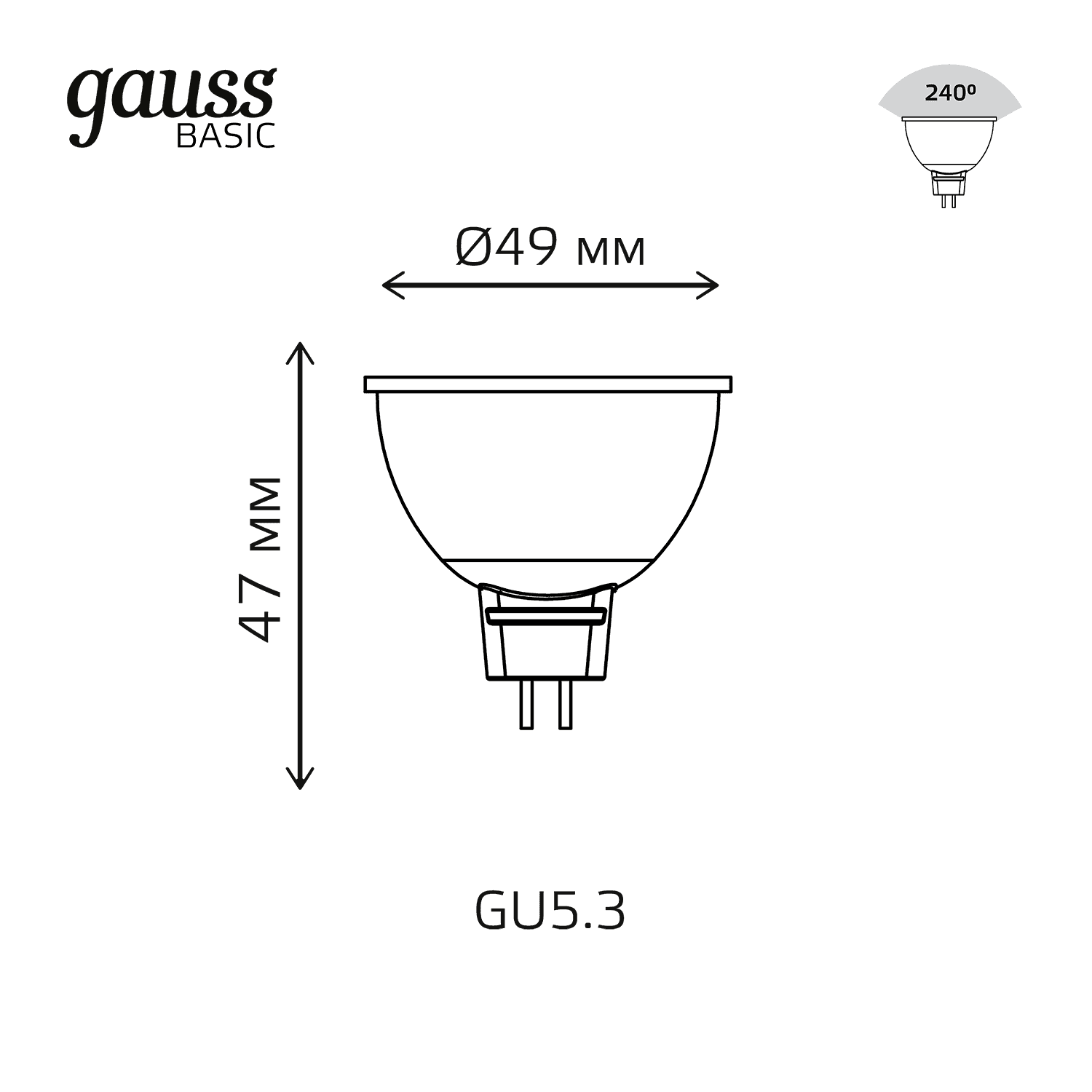 Gauss Лампа Basic MR16 6,5W 480lm 4100K GU5.3 LED 1013527 — миниатюра 3