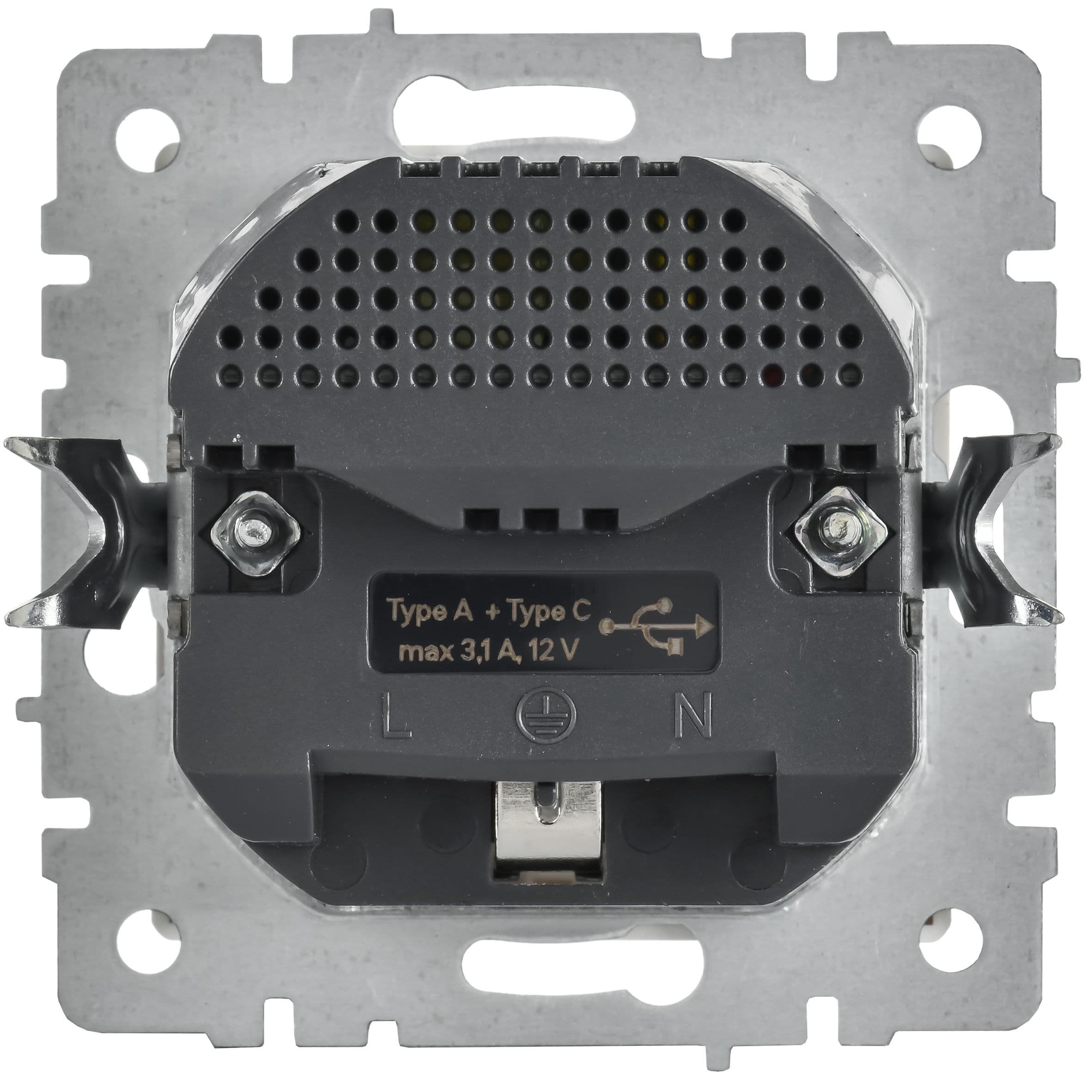 IEK BRITE Металл Хром/никель Роз. с з/к/ш 16А USB A+C 18Вт РЮш11-1-БрГН — миниатюра 3