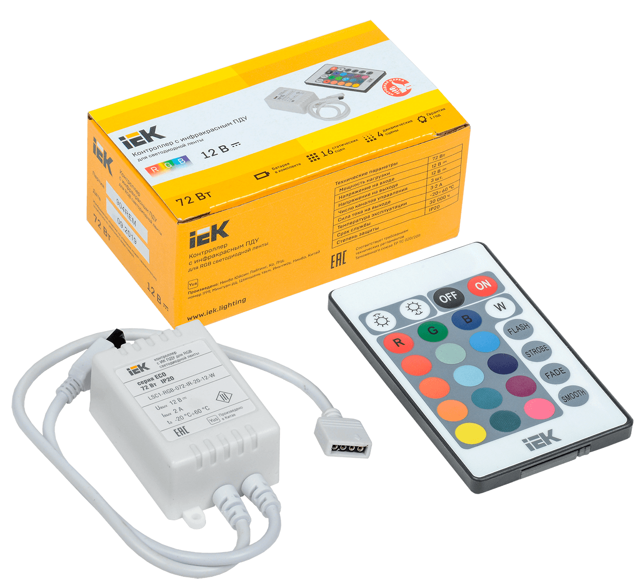 IEK Контроллер с ПДУ ИК RGB 3 канала 12В 2А 72Вт — миниатюра 2