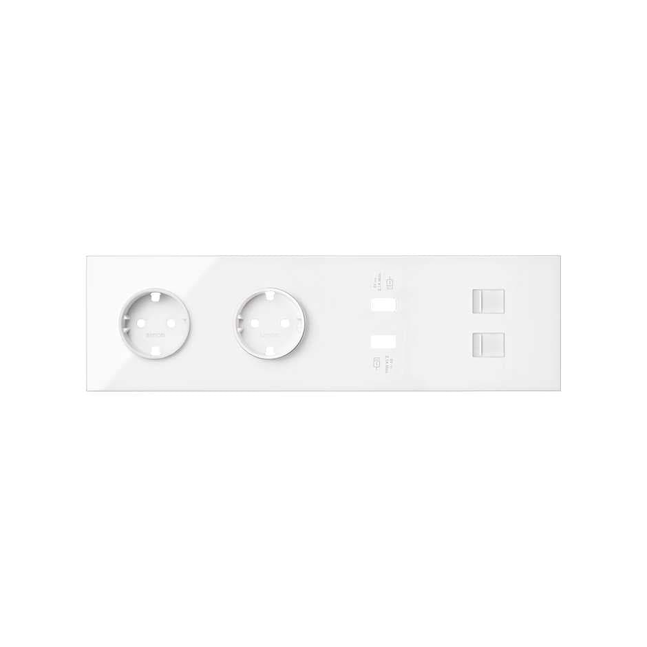 Simon 100 Белый глянец Кит 4 поста, фронт. Накладка на 2 розетки Schuko + 2 з/у USB SC + 2 розетки RJ45 10020403-130